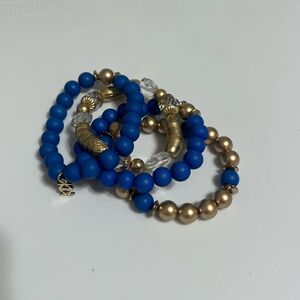 Blue and Gold Beaded Stretch Bracelet Set